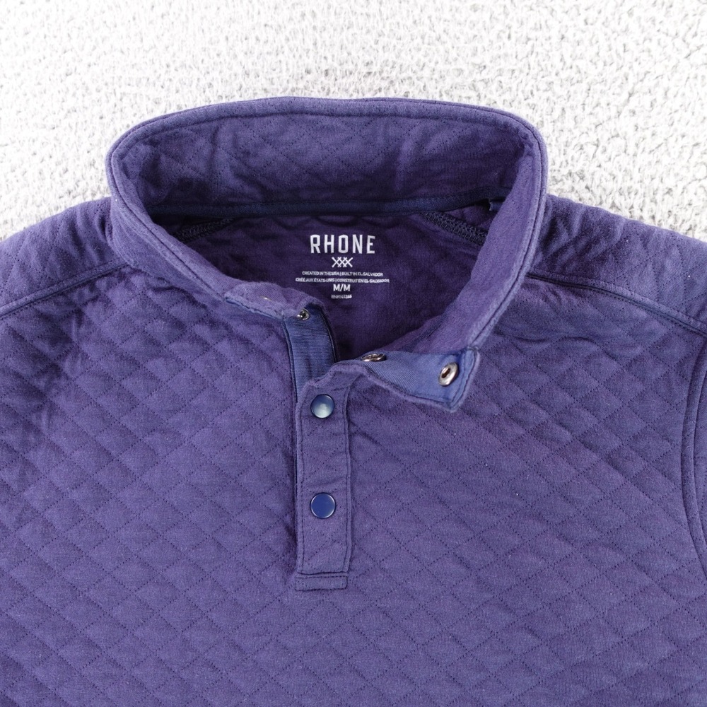 Rhone Sweater Mens Medium Blue Gramercy Pullover Quilted 1/4 Snap Long Sleeve